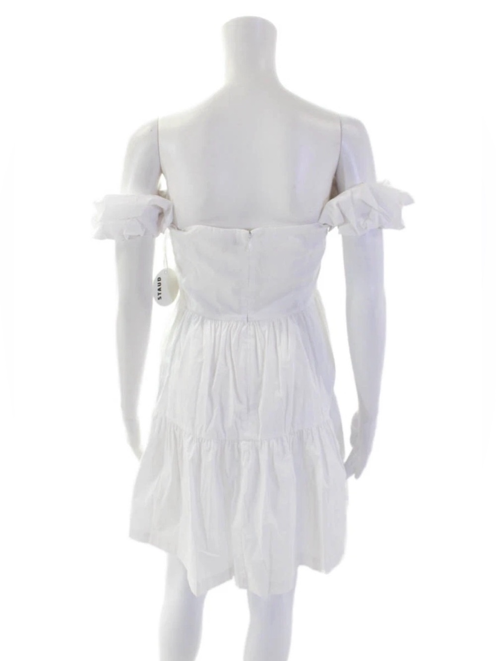 NWT Staud “Elio” White Off Shoulder Mini Dress - Sz 12 - Picture 9 of 11